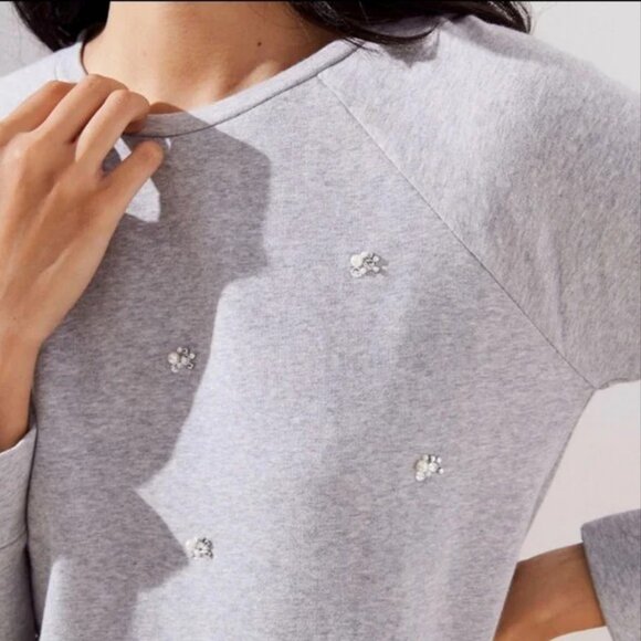 Ann Taylor LOFT Pearl and Rhinestone Crew Neck Sweatshirt - Picture 6 of 7